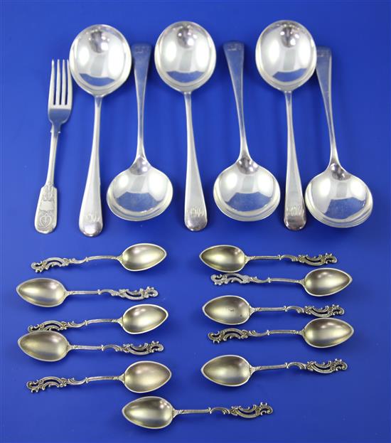 A set of six 1930s Old English pattern soup spoons, 18 oz.